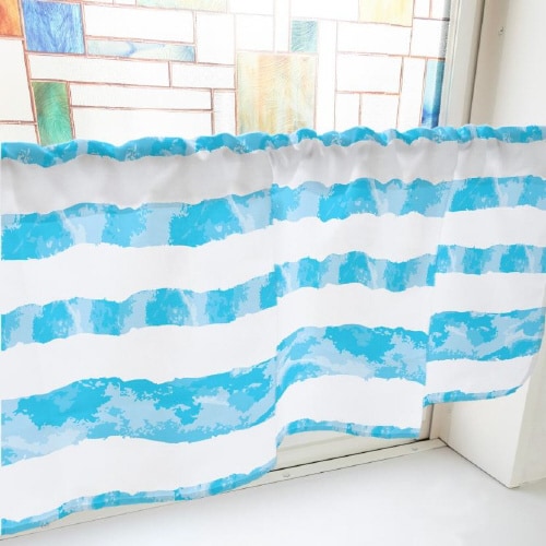 カフェカーテン40654ランダムボーダー青