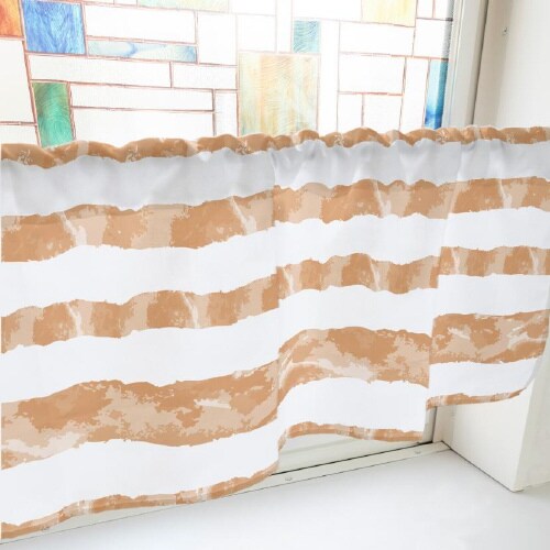 カフェカーテン40660ランダムボーダー茶