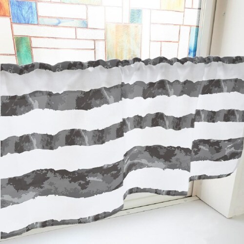 カフェカーテン40663ランダムボーダー黒