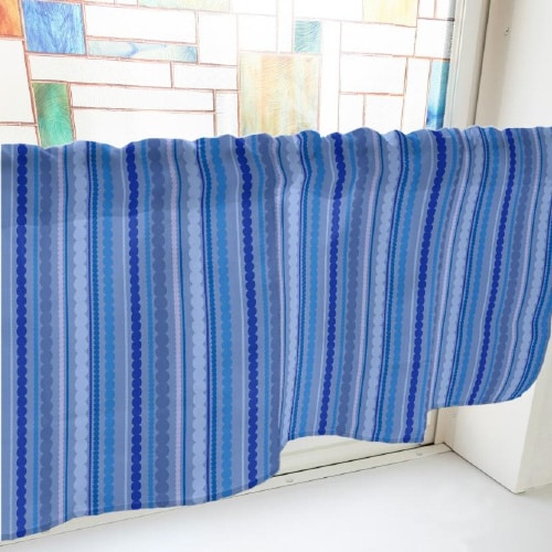 カフェカーテン40750水玉ストライプ青