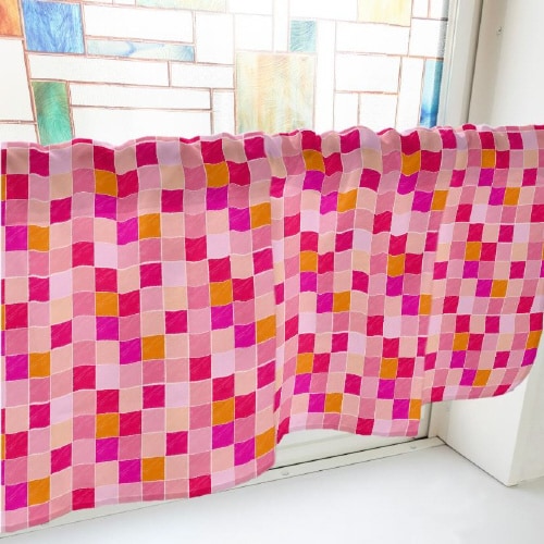 カフェカーテン40773カラフルチェックピンク