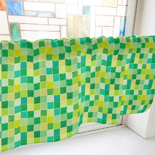 カフェカーテン40777カラフルチェック緑