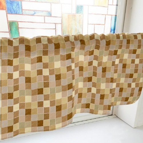 カフェカーテン40781カラフルチェック茶