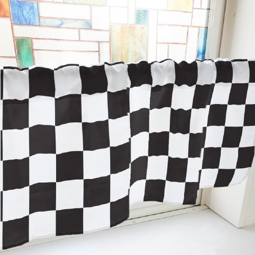 カフェカーテン40869ブロックチェック黒