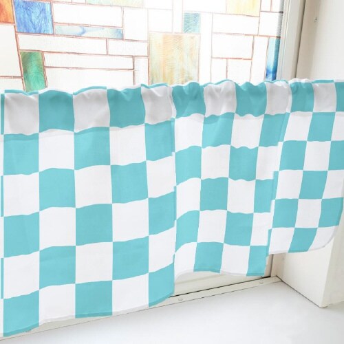 カフェカーテン40871ブロックチェック水色