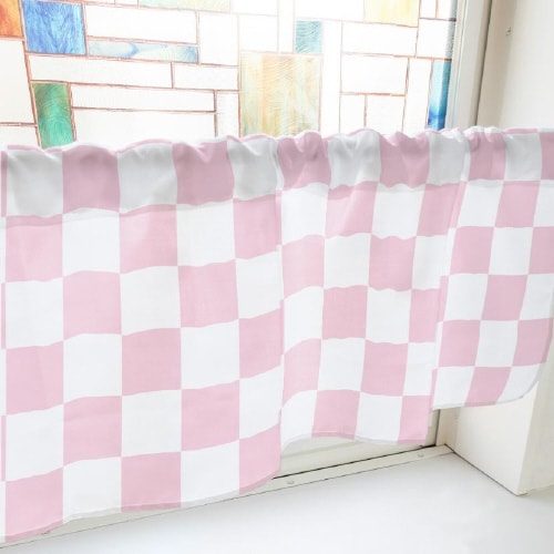 カフェカーテン40873ブロックチェックピンク