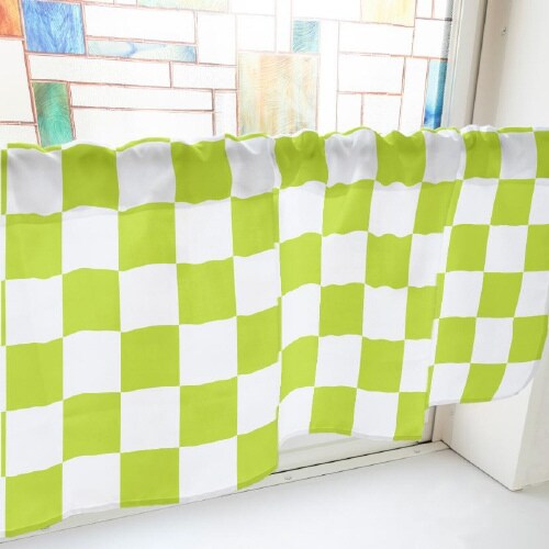 カフェカーテン40875ブロックチェック黄緑