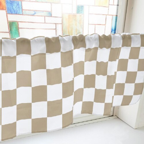 カフェカーテン40876ブロックチェック茶