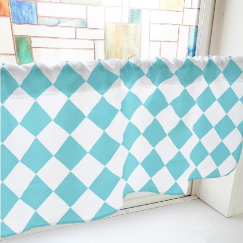 カフェカーテン40882ハーリキンチェック水色