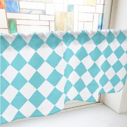 カフェカーテン40883ハーリキンチェック水色