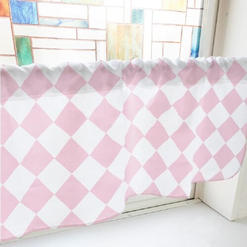 カフェカーテン40885ハーリキンチェックピンク