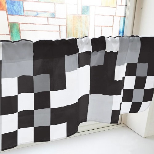 カフェカーテン40892ランダムチェック黒