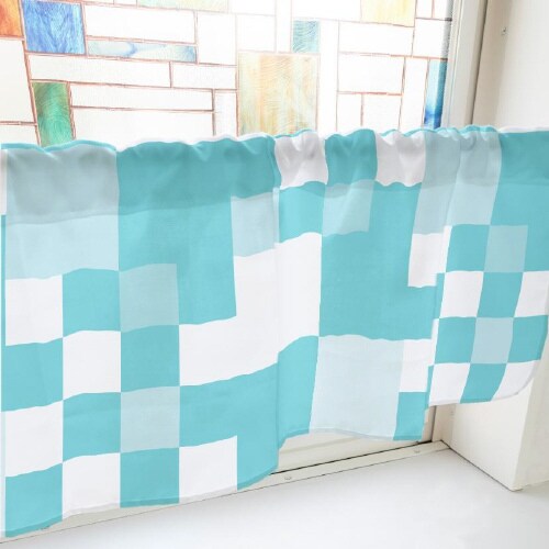 カフェカーテン40895ランダムチェック水色