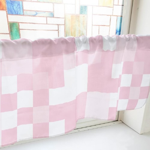 カフェカーテン40896ランダムチェックピンク