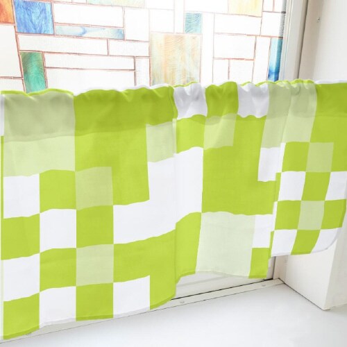 カフェカーテン40899ランダムチェック黄緑