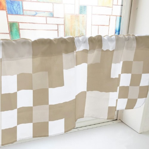 カフェカーテン40900ランダムチェック茶