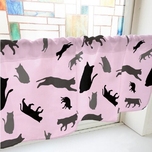 カフェカーテン41000猫シルエットピンク