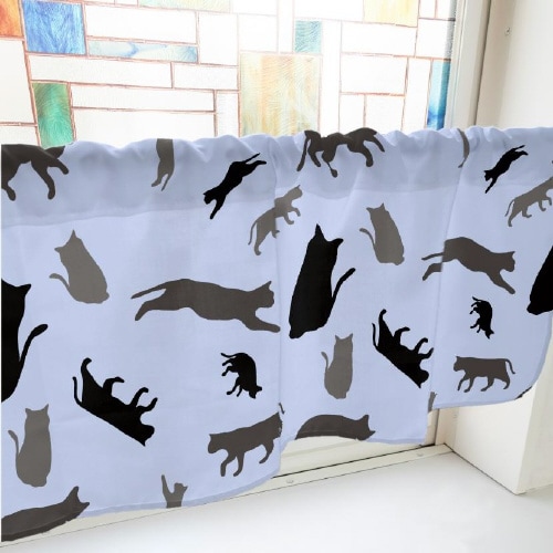カフェカーテン41003猫シルエット青