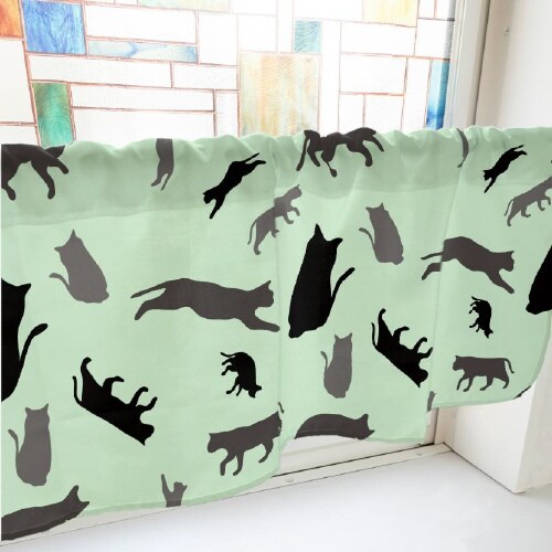 カフェカーテン41004猫シルエット緑