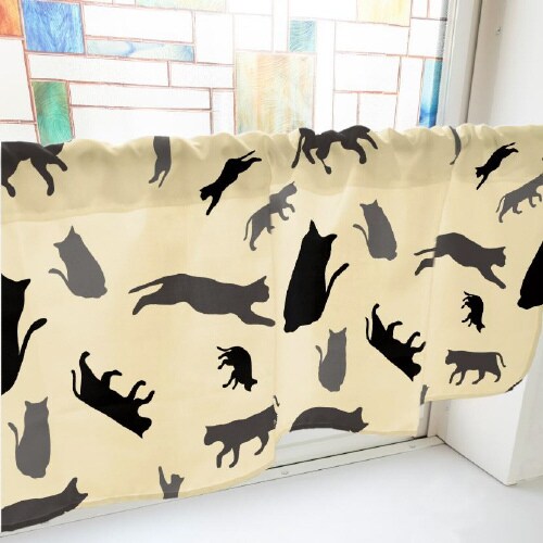 カフェカーテン41007猫シルエット黄