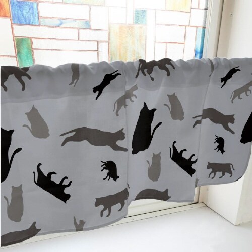 カフェカーテン41010猫シルエットグレー