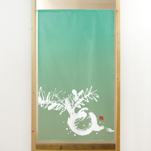 市松レースのれん41859かぶ白−緑