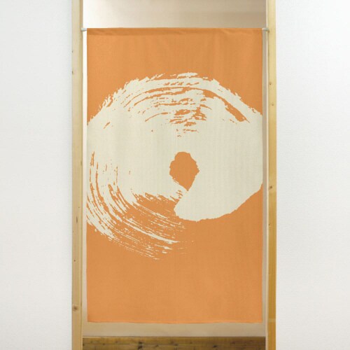 市松レースのれん41919丸ベージュ−オレンジ