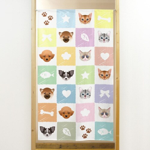 市松レースのれん41972犬猫6種