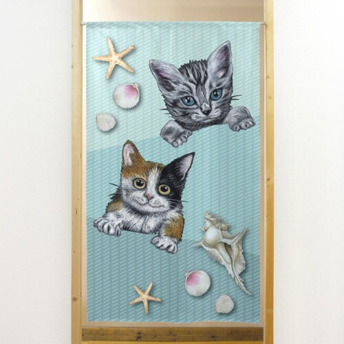 市松レースのれん419822匹の猫と貝殻