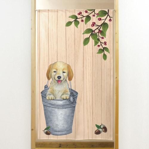 市松レースのれん41990バケツにゴールデンレトリ