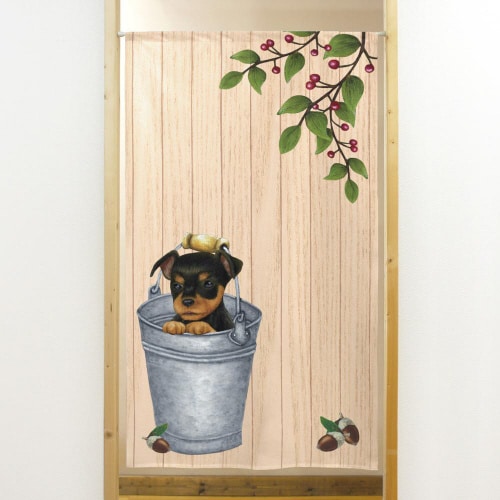 市松レースのれん42001バケツにピンシャー