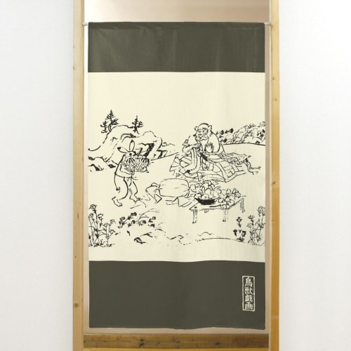 市松レースのれん42017鳥獣絵巻風