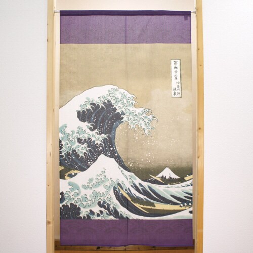 市松レースのれん42332北斎神奈川大紫