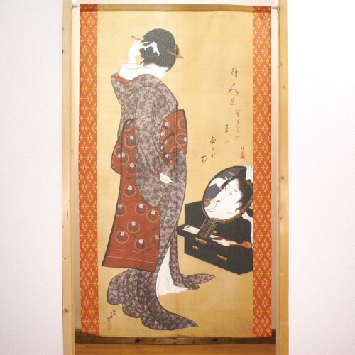 市松レースのれん42352北斎鏡面美人図