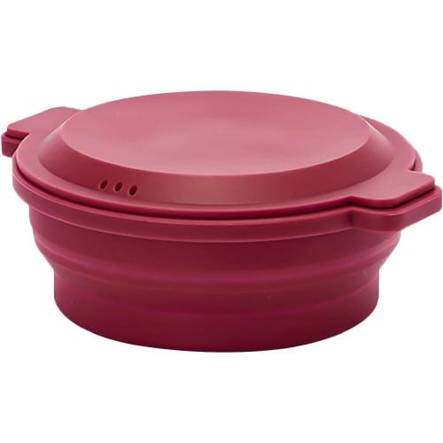 電子レンジ調理 丸型蒸し器 ワインレッド