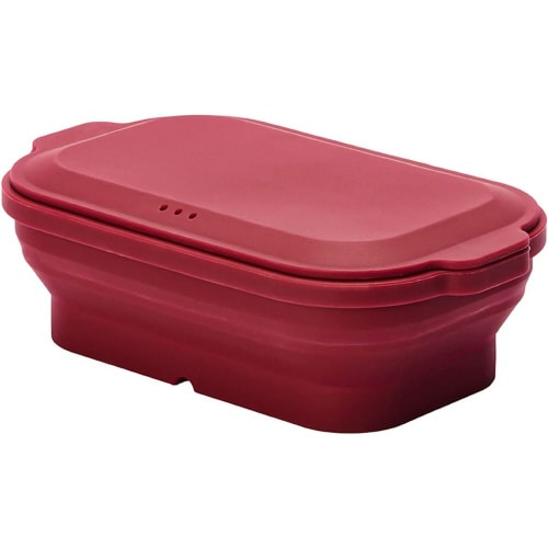 電子レンジ調理 角型蒸し器 ワインレッド