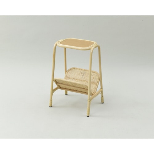 籐マガジンラック付きサイドテーブル