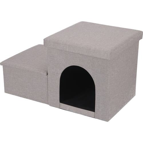 収納付きペットステップ&ハウス ライトグレー