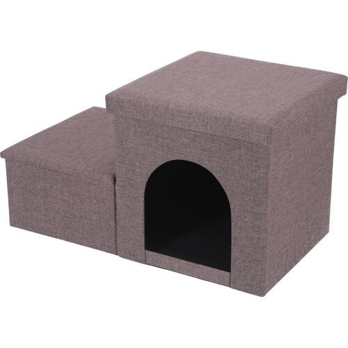 収納付きペットステップ&ハウス チャコール