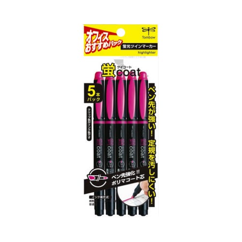 蛍光マーカー 蛍コート ツイン 桃 5Pパック