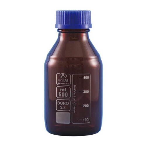ねじ口瓶(茶 青蓋付 ISOLAB) 500mL