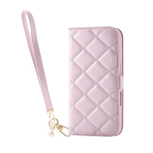 iPhone16ケースレザーミラー付ラベンダー