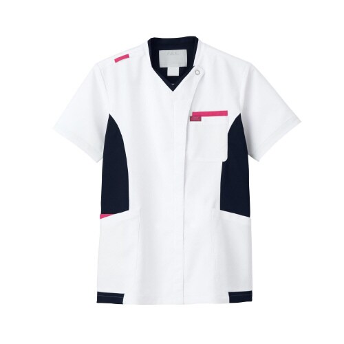 男女兼用スクラブ ホワイト チェリーピンク M