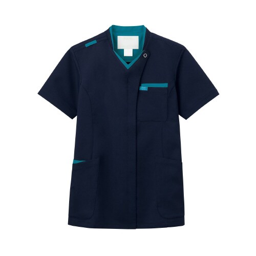 男女兼用スクラブ ダークネイビー ターコイズ 3L