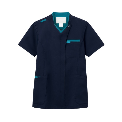 男女兼用スクラブ ダークネイビー ターコイズ M