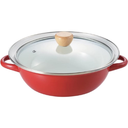 ホーロー卓上両手鍋 ガラス蓋付 27cm