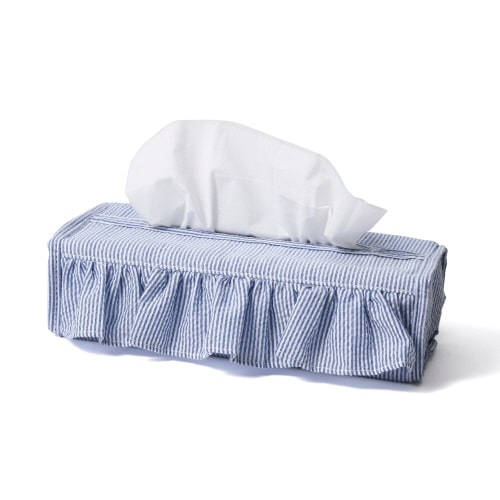 フリル ティッシュカバー ブルー×6