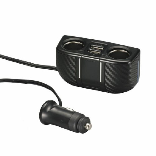 ソケット 2連コード付 2USB 2.4Aカーボ調