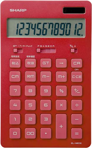 電卓 スリムデザイン レッド EL−N802−RX