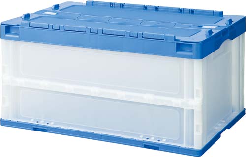 折りたたみコンテナフタ一体型 75Lブルー15個入